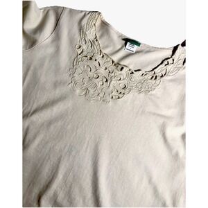 Vintage Sara Morgan Ivory Cream Cotton Blend Top Lace Embellished Neck L Boho